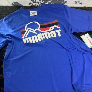 Marmot Royal Blue Short-Sleeve Logo Tee with Mountain Graphic